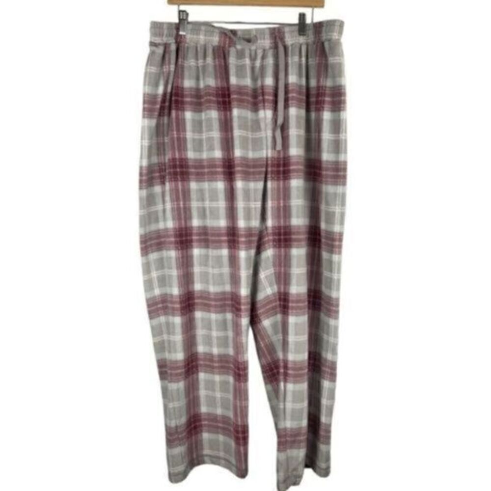 Nordstrom Fleece Plaid Pajama Sleep Bottoms Burgundy Gray Plaid Small NWT